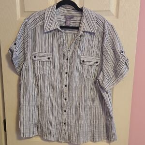 Laura Scott Black and White‎ Striped Casual Shirt